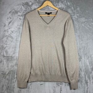 Banana Republic Mens V-Neck Sweater Silk Cashmere Cotton Tan Beige Size Large
